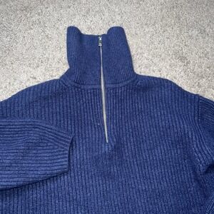 Everlane Women's Half Zip Merino Luxe 100% Wool Ribbed Sweater Blue Medium